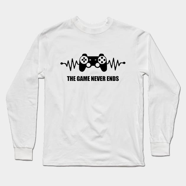 game never ends heartbeat controller gamer quote gaming Long Sleeve T-Shirt by jodotodesign